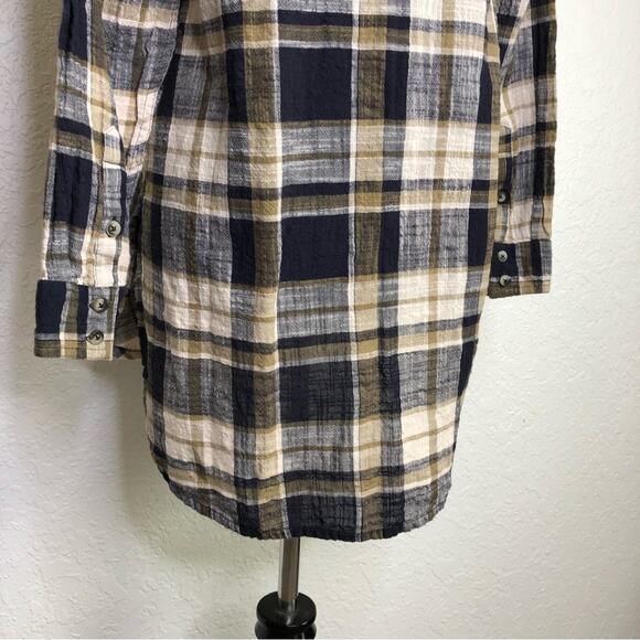 Fat Face navy blue tan and cream plaid button down top size 12 - Picture 11 of 15